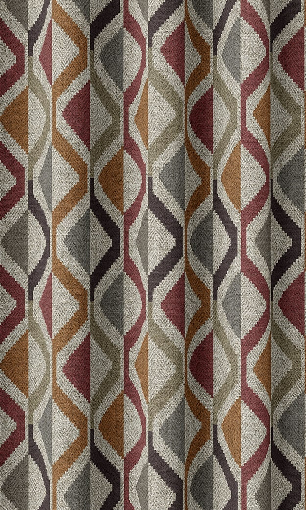 Geometric Striped Window Treatments Fabric Sample (Red/ Orange/ Grey)