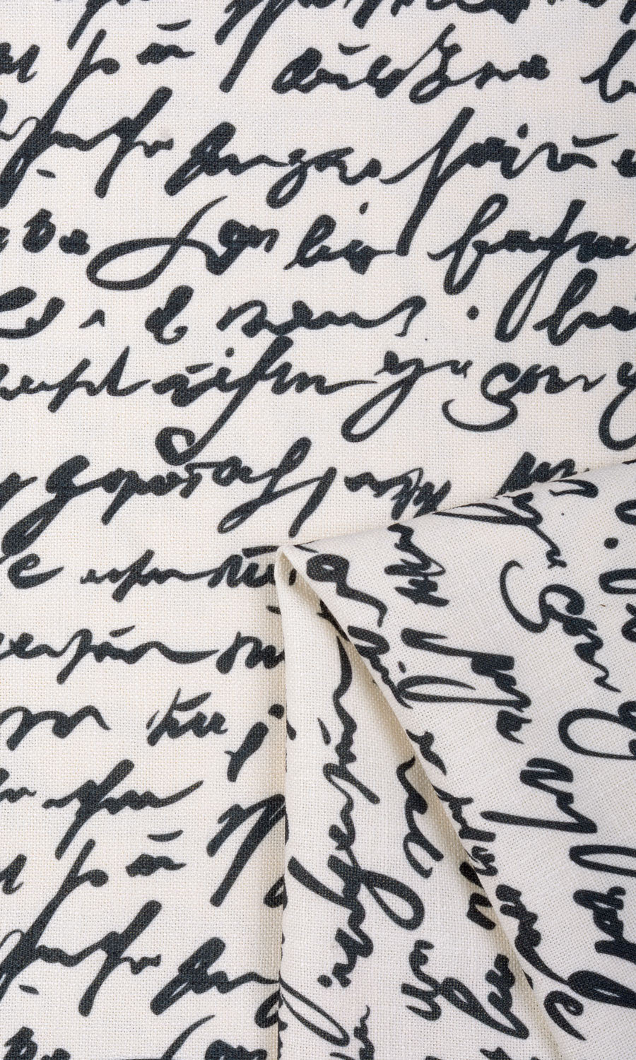 Script Print Home Textile Fabric Material Sample (Paper White/ Ink Black)