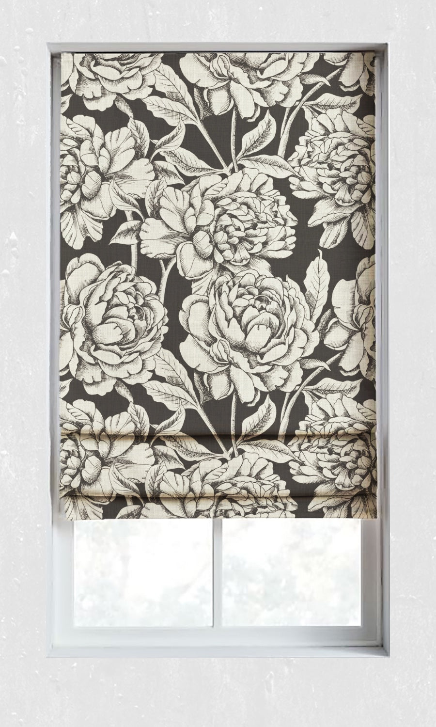 Floral Print Window Treatments Fabric By the Metre (Black/ Milky White)