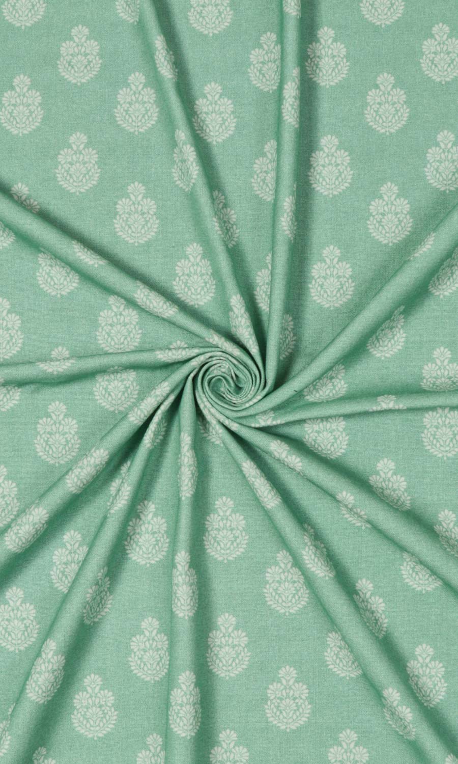 Floral Cotton Window Treatments Fabric By the Metre (Sea Green)