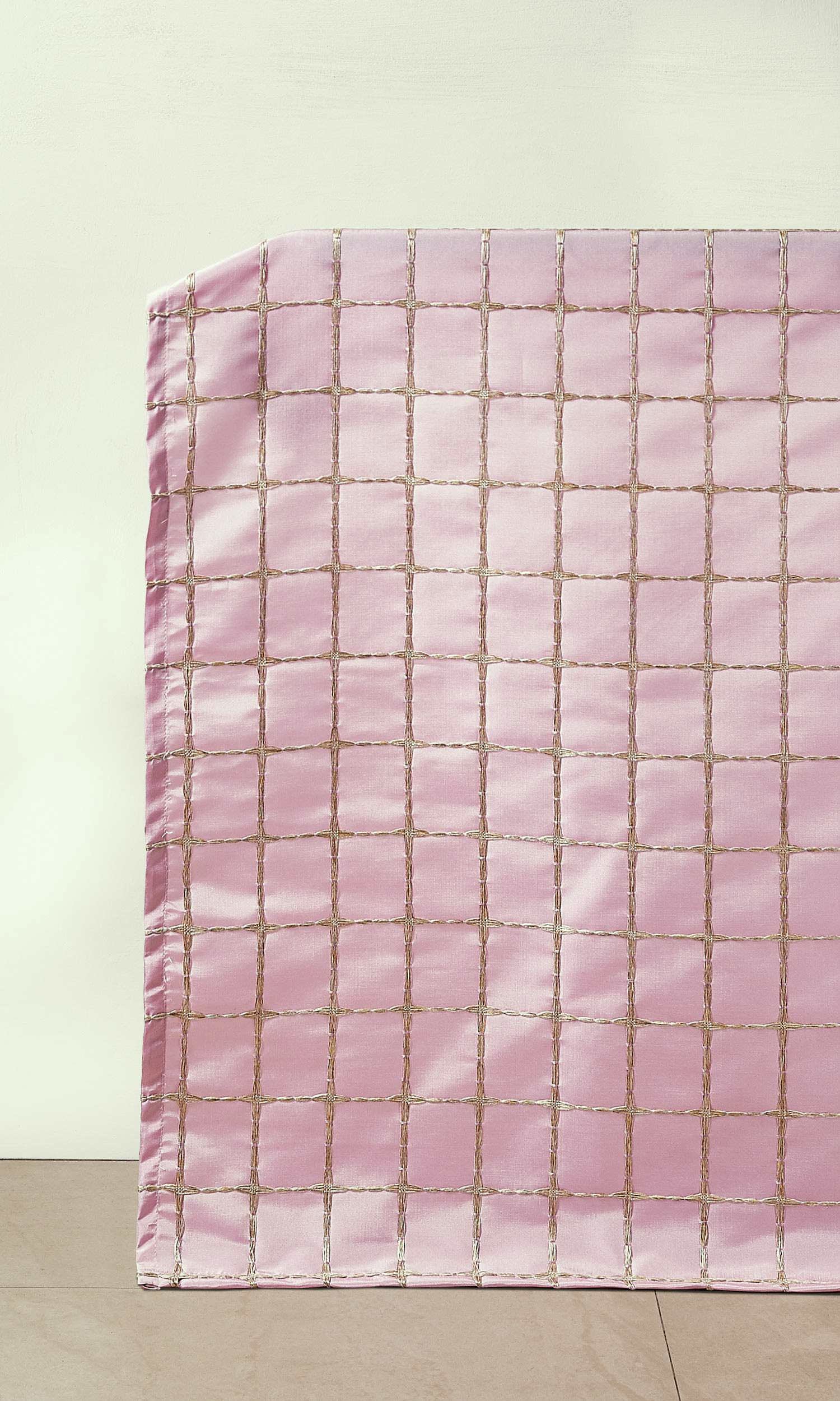 Embroidered Check Window Treatments Fabric By the Metre (Pink and Gold)