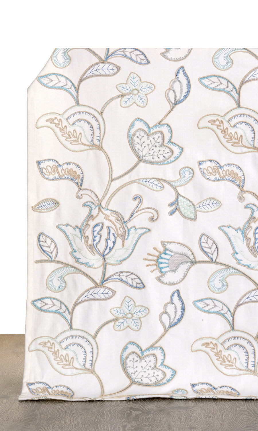 Floral Embroidery Fabric Sample for Roman Blinds & Shades (Blue/ White)