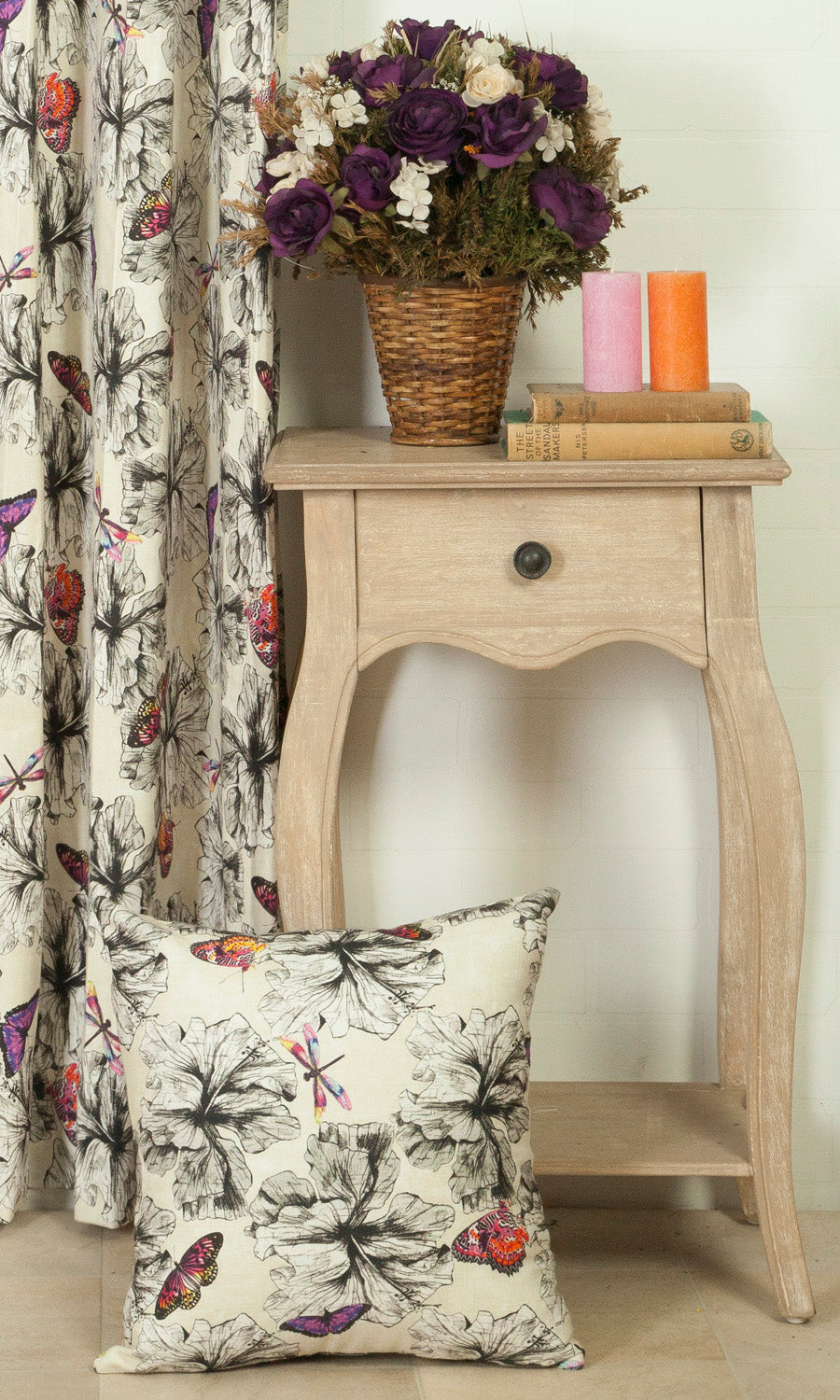 Butterfly Print Cotton Fabric Material By the Metre (Pink/ Purple)