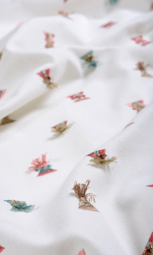 Embroidered Home Décor Fabric By the Metre (Red/ Pink/ Blue/ White)