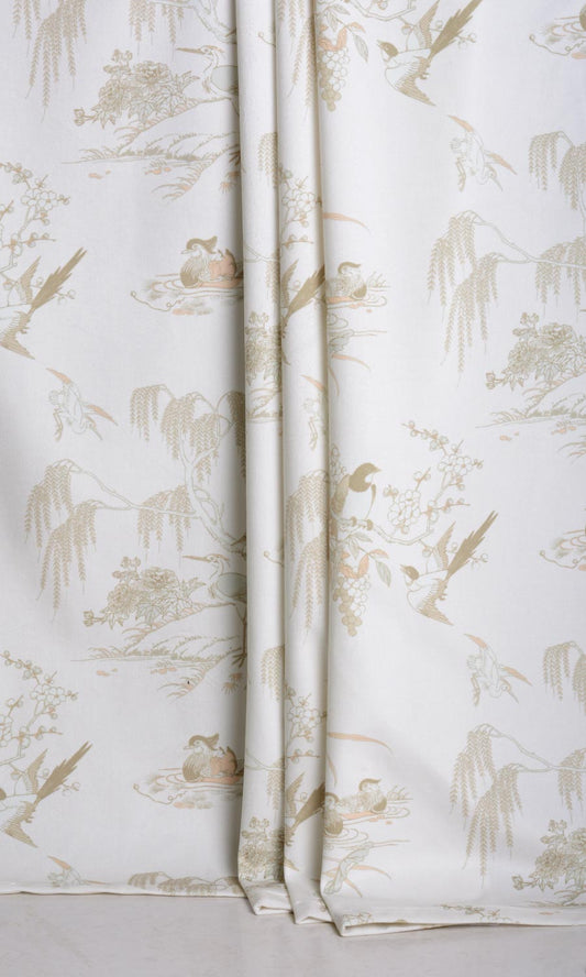 Chinoiserie Toile Velvet Home Décor Fabric Sample (White/ Ivory)