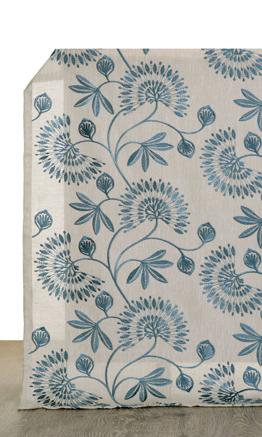 Semi-Sheer Home Décor Fabric By the Metre (Beige/ Teal)