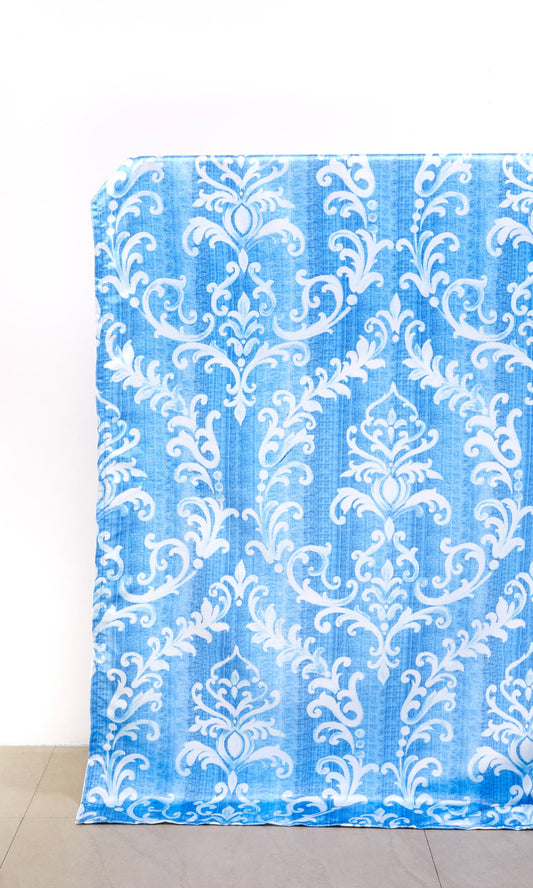 Damask Roman Shades (Blue/ White)