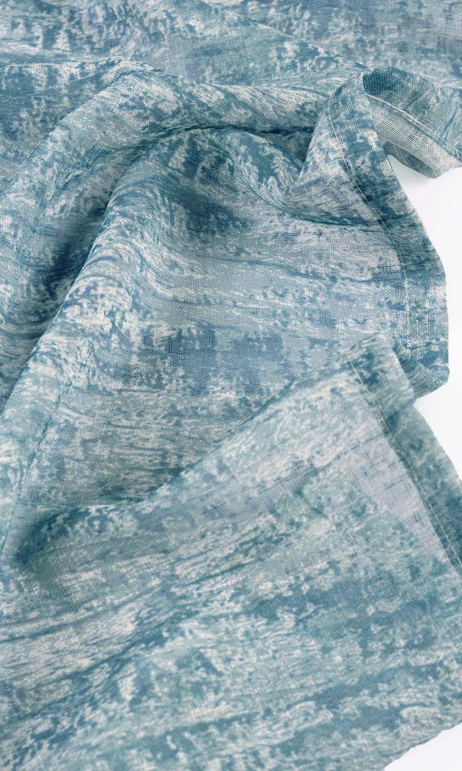 Textured Sheer Shades (Teal Blue) Extra Long Short Wide