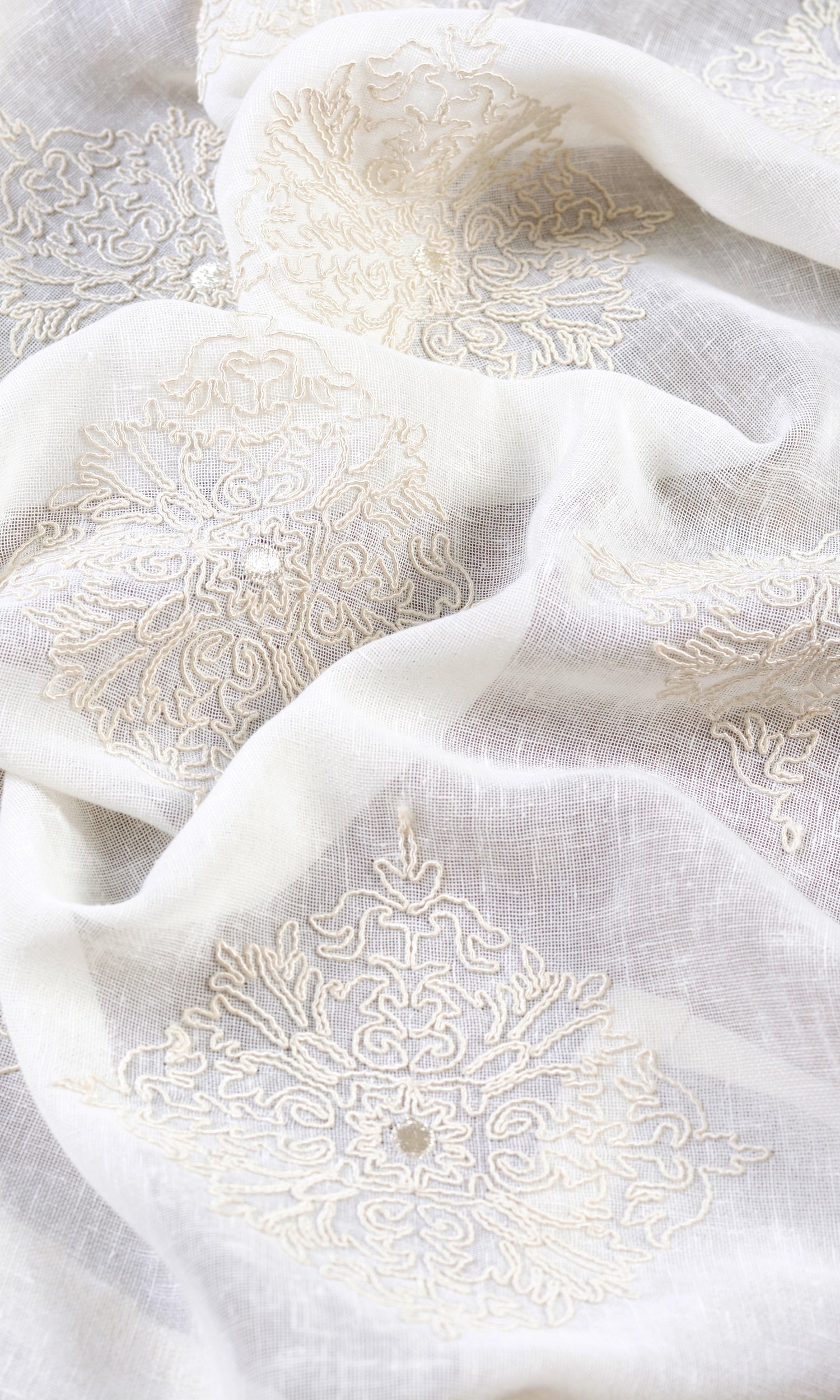 Sheer Floral Embroidered Flat, Plain, Fake, Faux, European Relaxed Roman Blinds (White/ Cream)