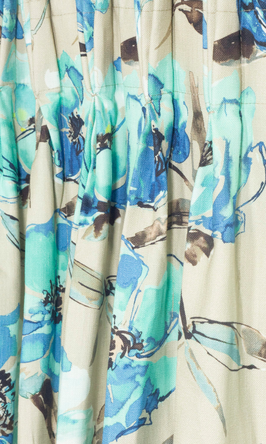 Floral Cotton Window Treatments Fabric Sample (Blue/ Beige)