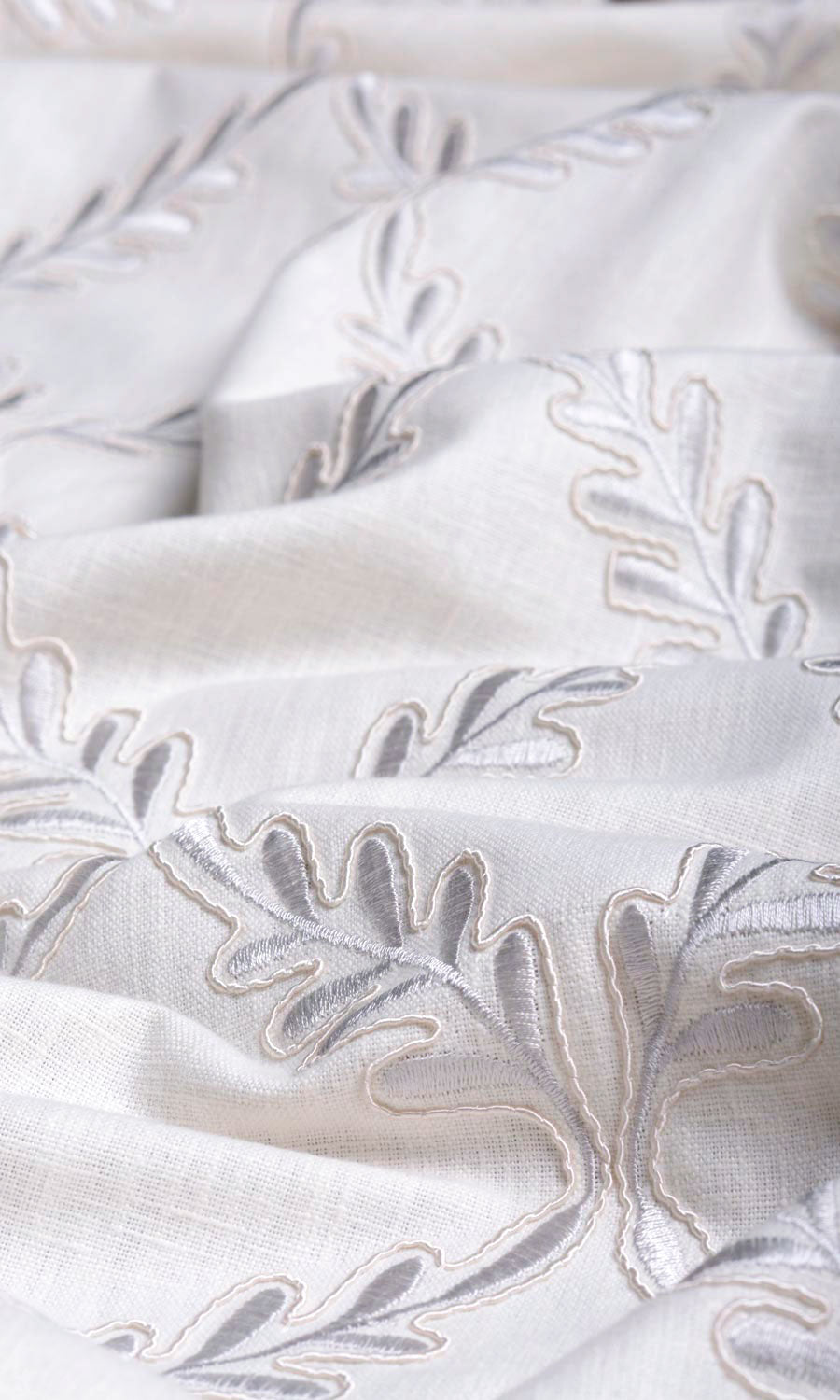 Poly-Linen Embroidered Home Textile Fabric Material Sample (White/ Cream)