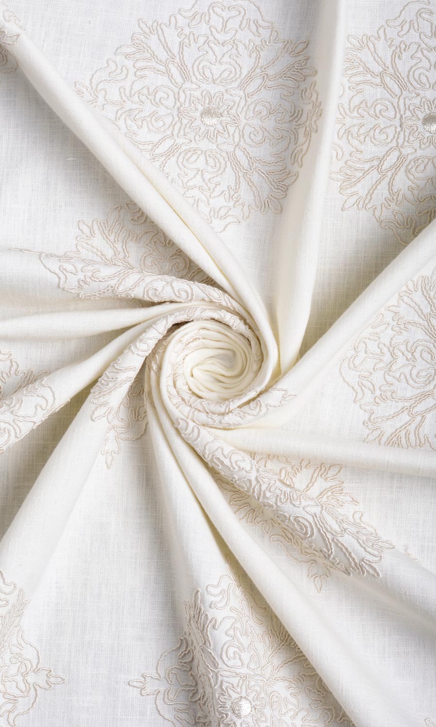Poly-Linen Embroidered Fabric Sample for Roman Blinds & Shades (White/ Cream)