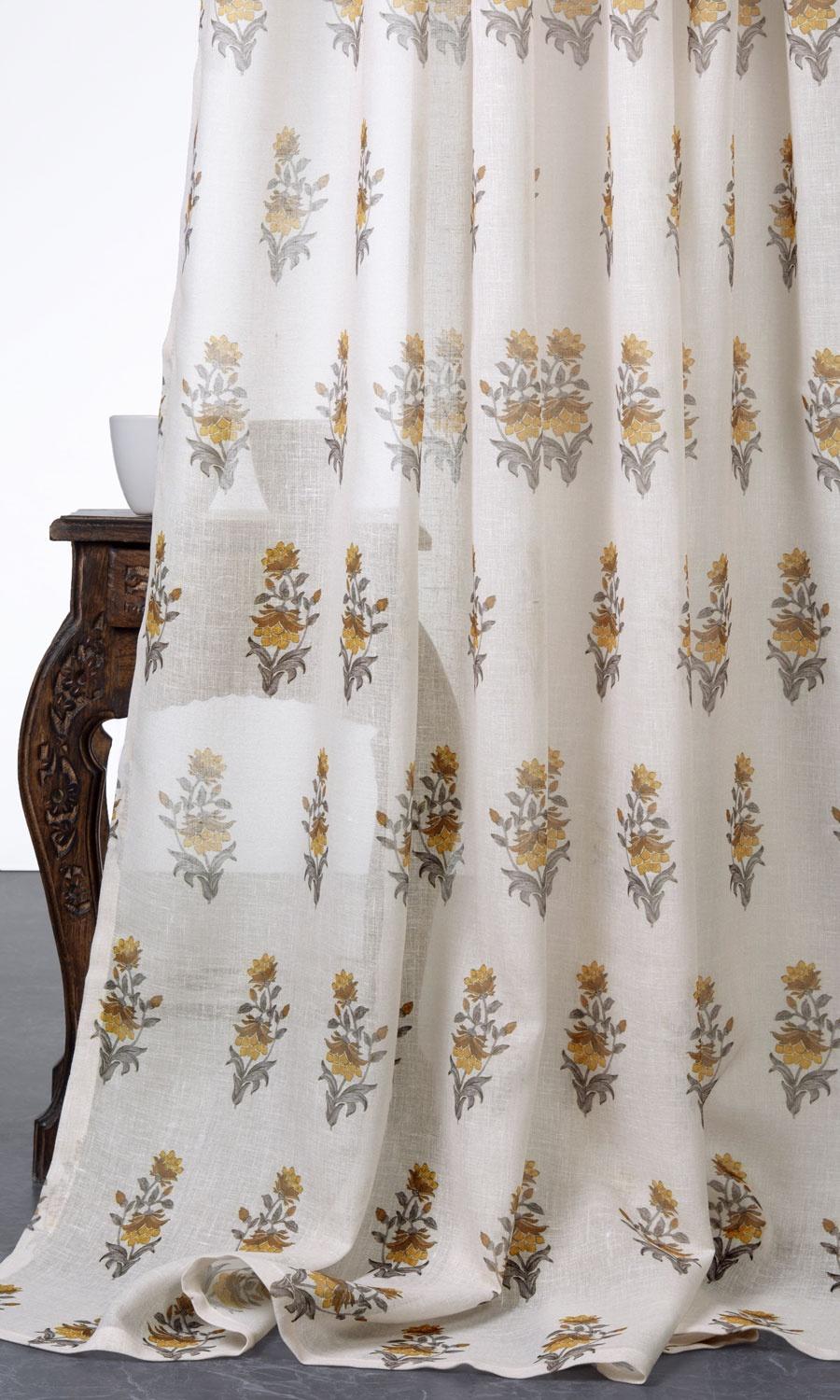Sheer Floral Roman Blinds (Cream/ Yellow)