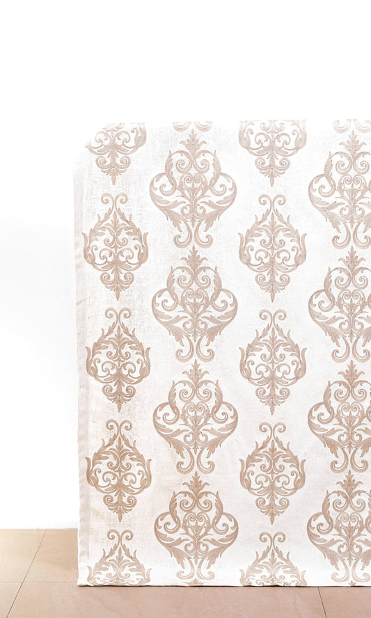 Damask Poly-Cotton Home Décor Fabric Sample (Golden/ Ivory)