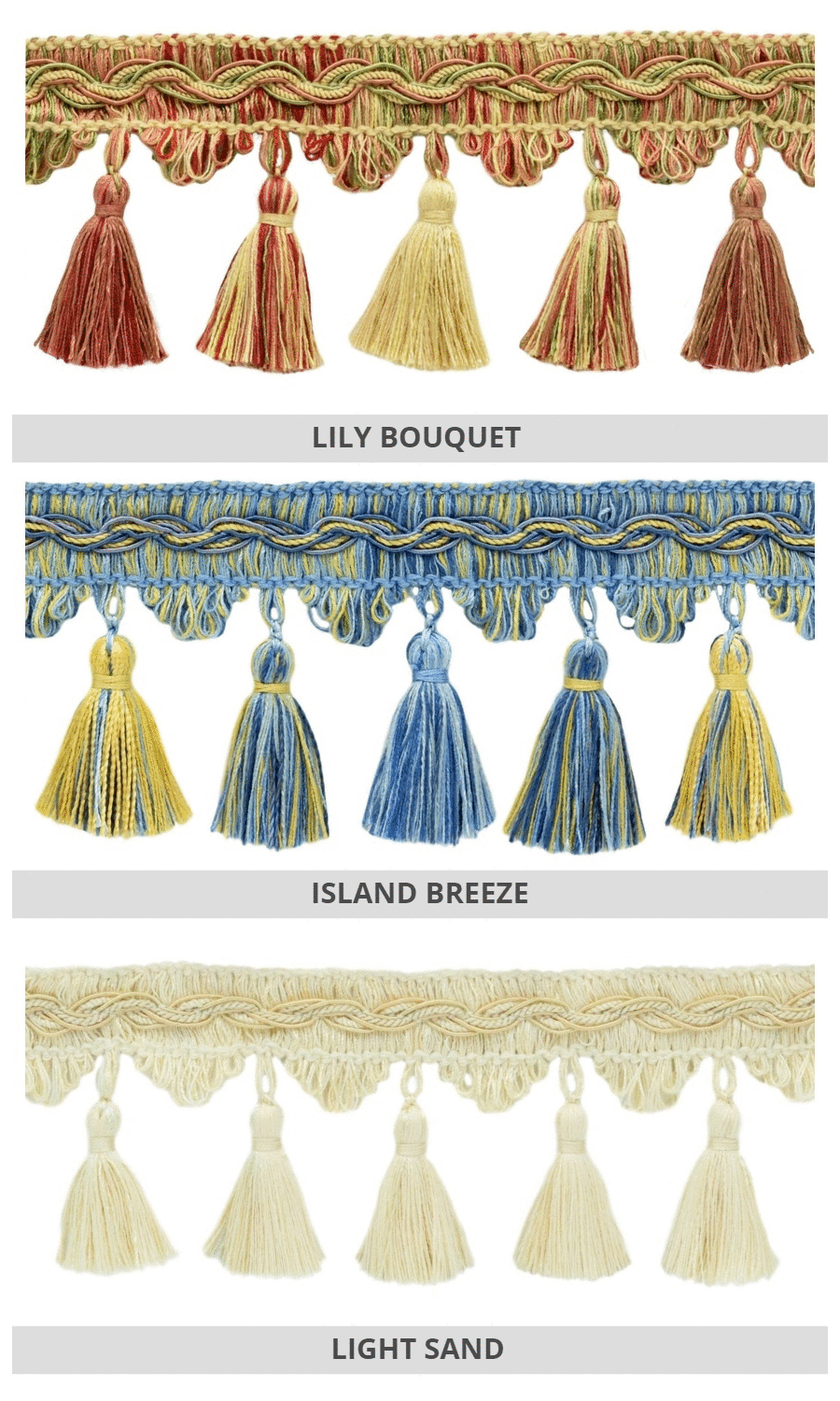 Tassel trims for roman blind