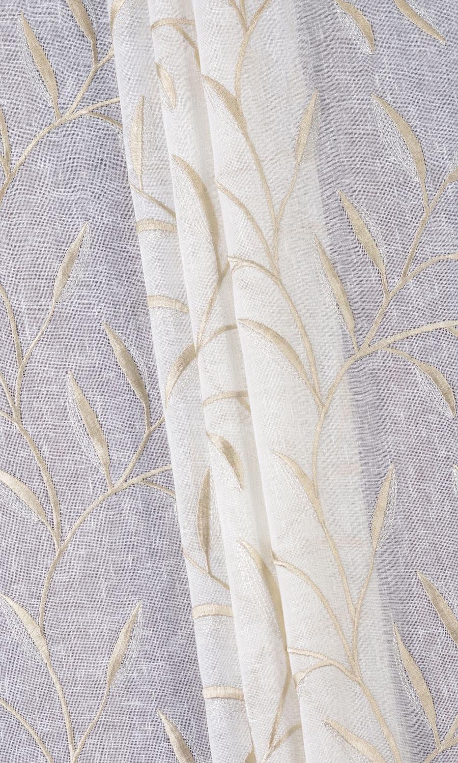 Sheer Floral Embroidered Flat, Plain, Fake, Faux, European Relaxed Roman Blinds (White/ Beige)