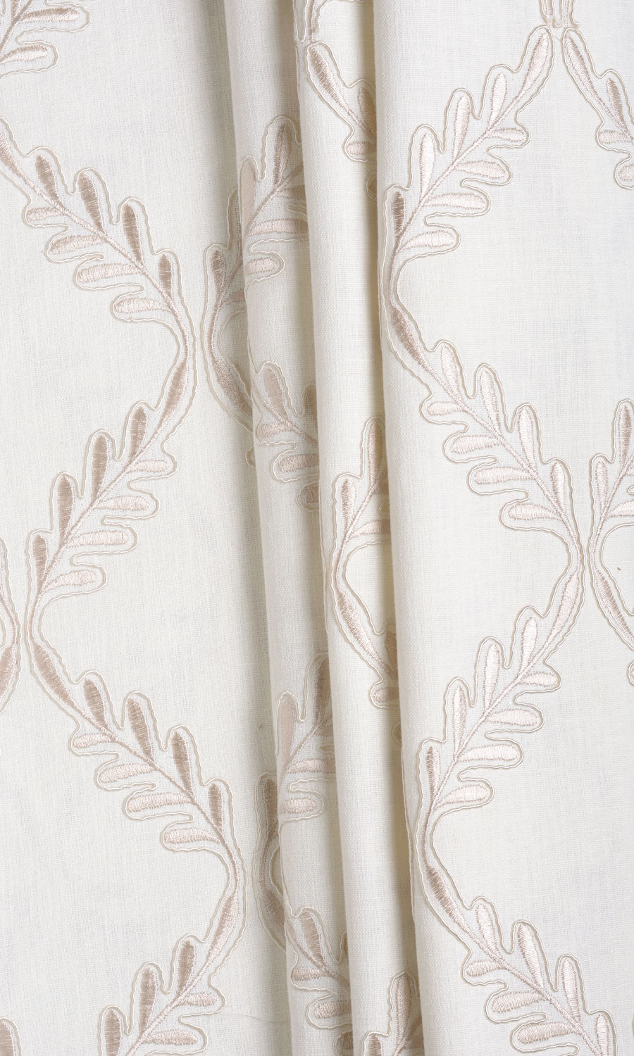 Poly-Linen Embroidered Fabric Sample for Roman Blinds & Shades (White/ Cream)