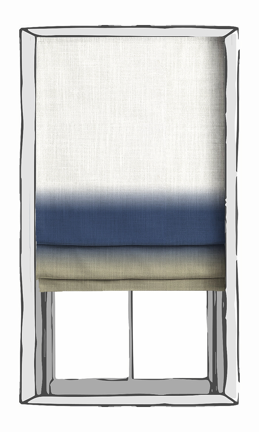 3-Tone Ombre Roman Blinds (Blue/ Stone Grey) for Living, Bedroom, Kitchen, Bathroom