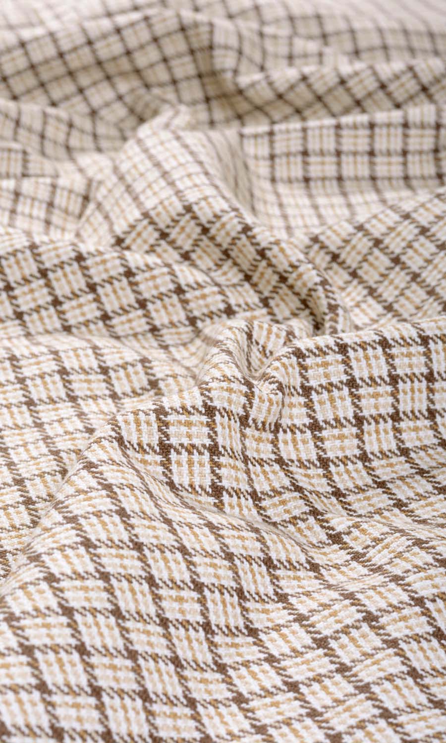 Check Cotton Fabric By the Metre for Roman Blinds & Shades (Brown/ Mocha/ Cream)