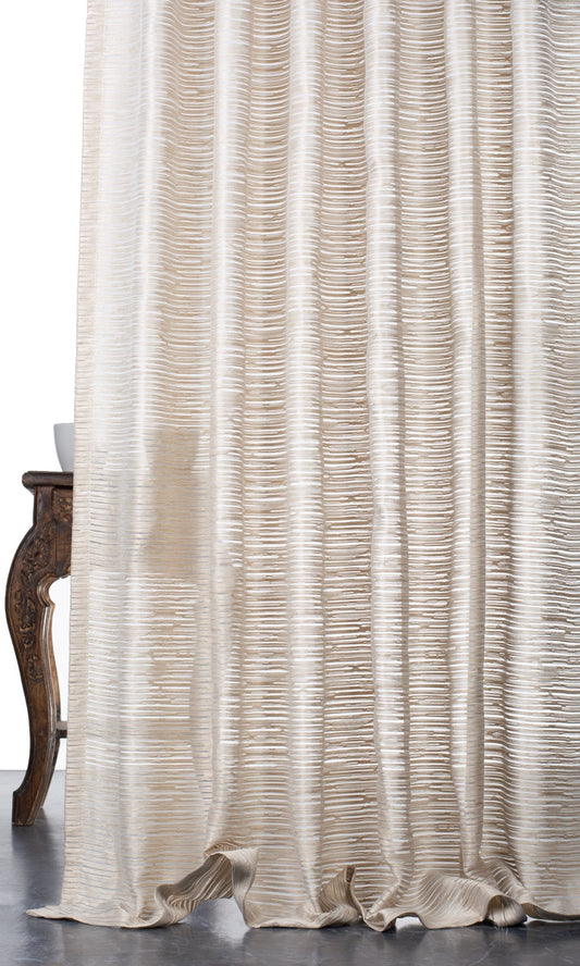 Striped Sheer Home Décor Fabric By the Metre (Pale Beige/ Ivory)
