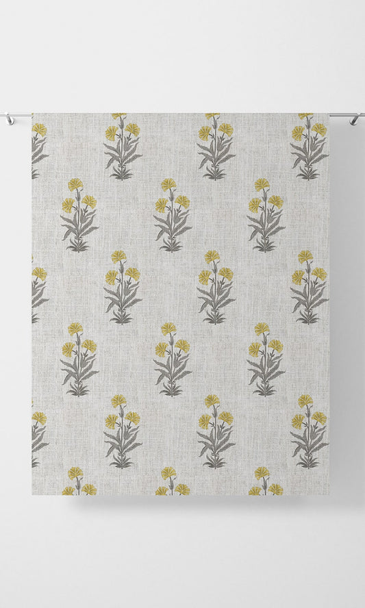 Modern Floral Home Décor Fabric By the Metre (White/ Yellow/ Grey)