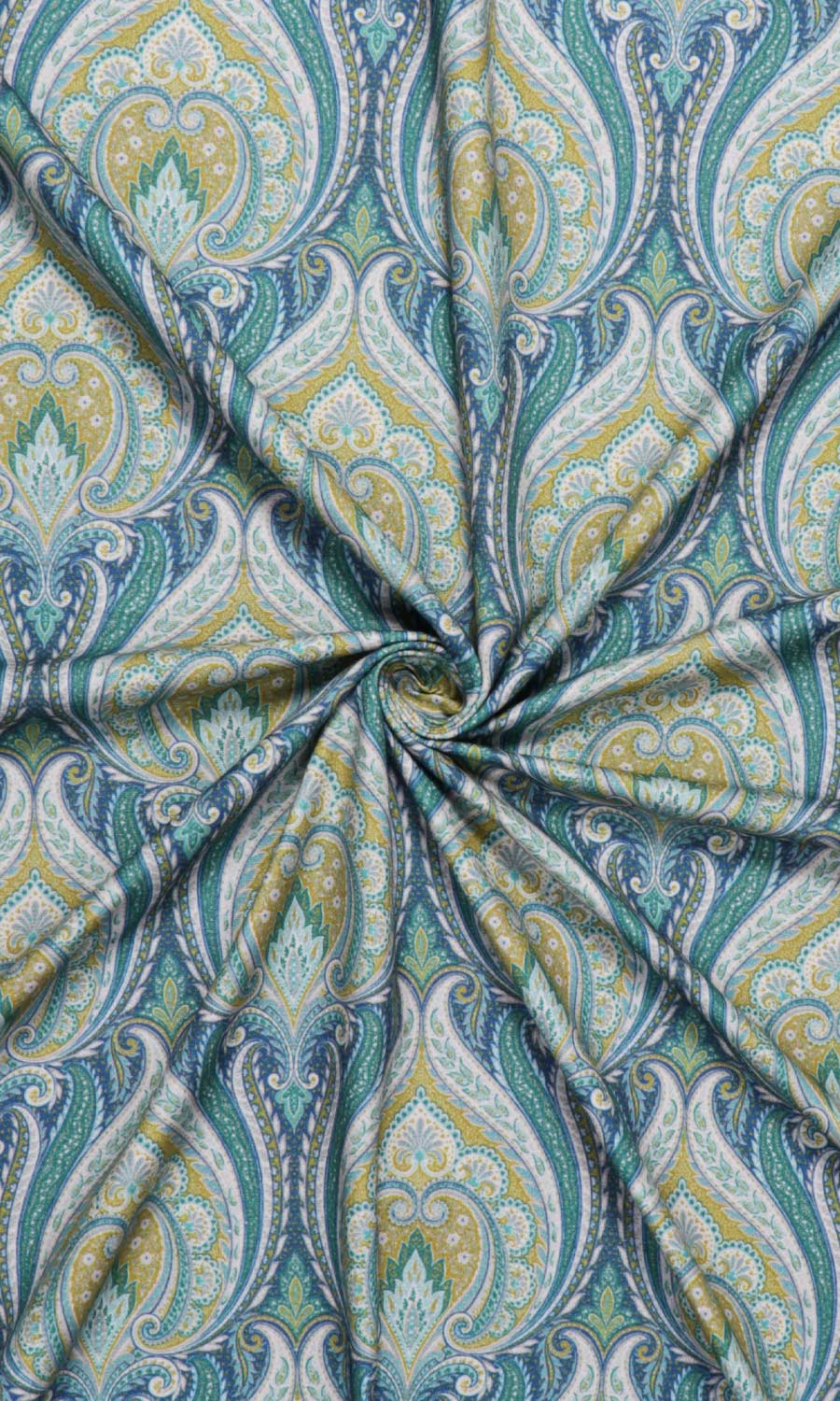 Floral Damask Fabric Material By the Metre (Blue/ Green)