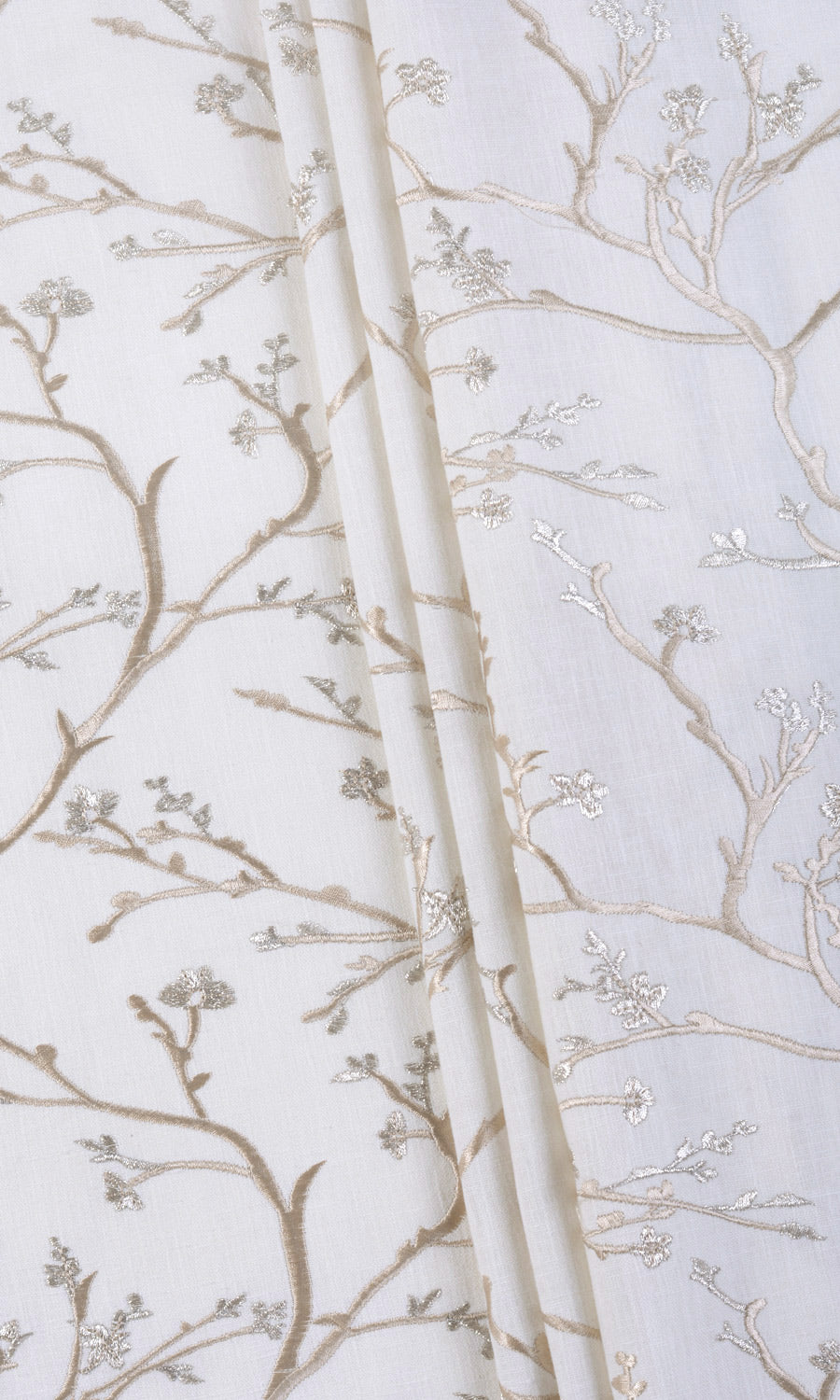 Floral Vine Print Embroidery Flat, Plain, Fake, Faux, European Relaxed Roman Blinds (White/ Beige)