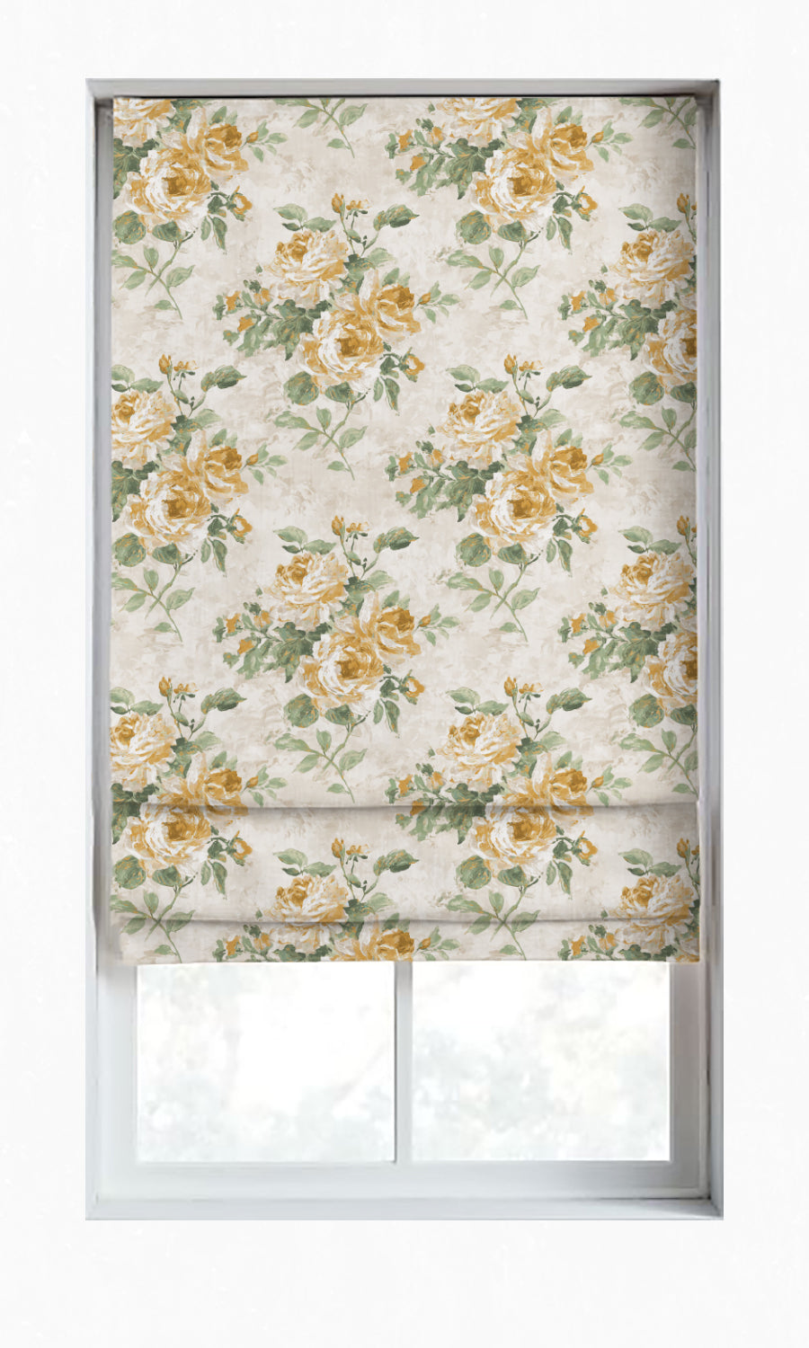 Dimout Floral Window Treatments Fabric Sample (Yellow/ Ivory/ Green)