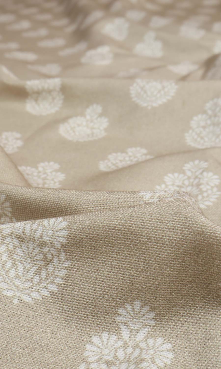 Floral Cotton Fabric Material By the Metre (Beige/ Grey)
