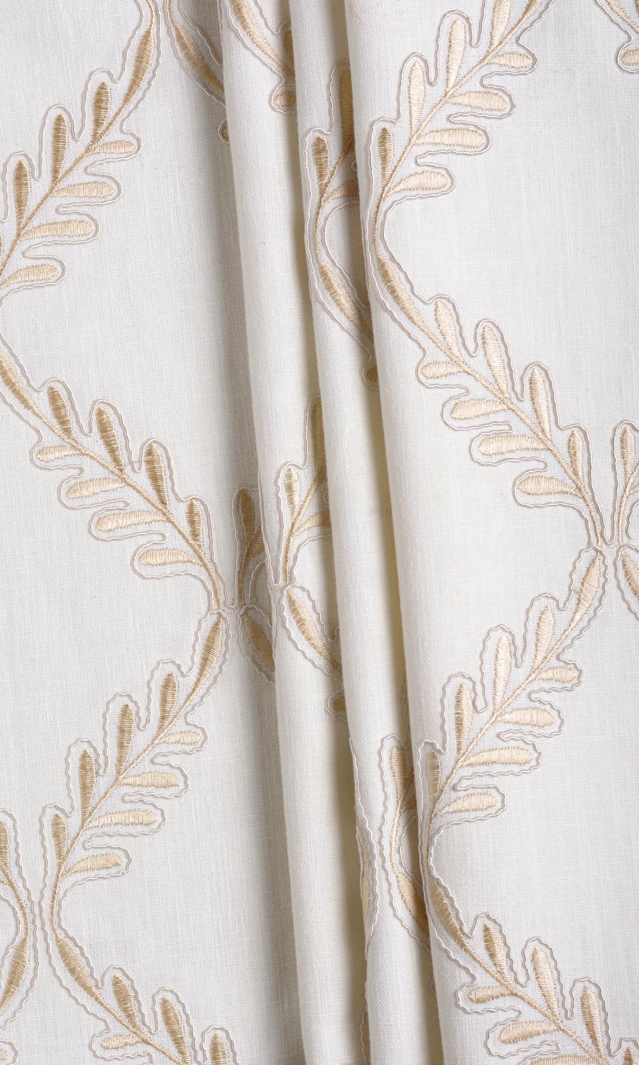 Poly-Linen Embroidered Fabric Sample for Roman Blinds & Shades (White/ Cream)