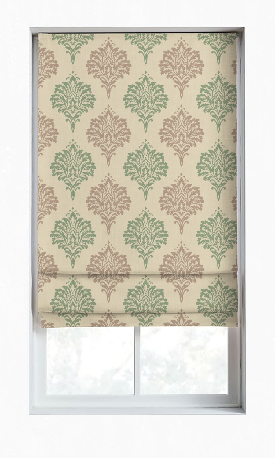 Damask Patterned Dimout Window Treatments Fabric Sample (Green/ Grey)