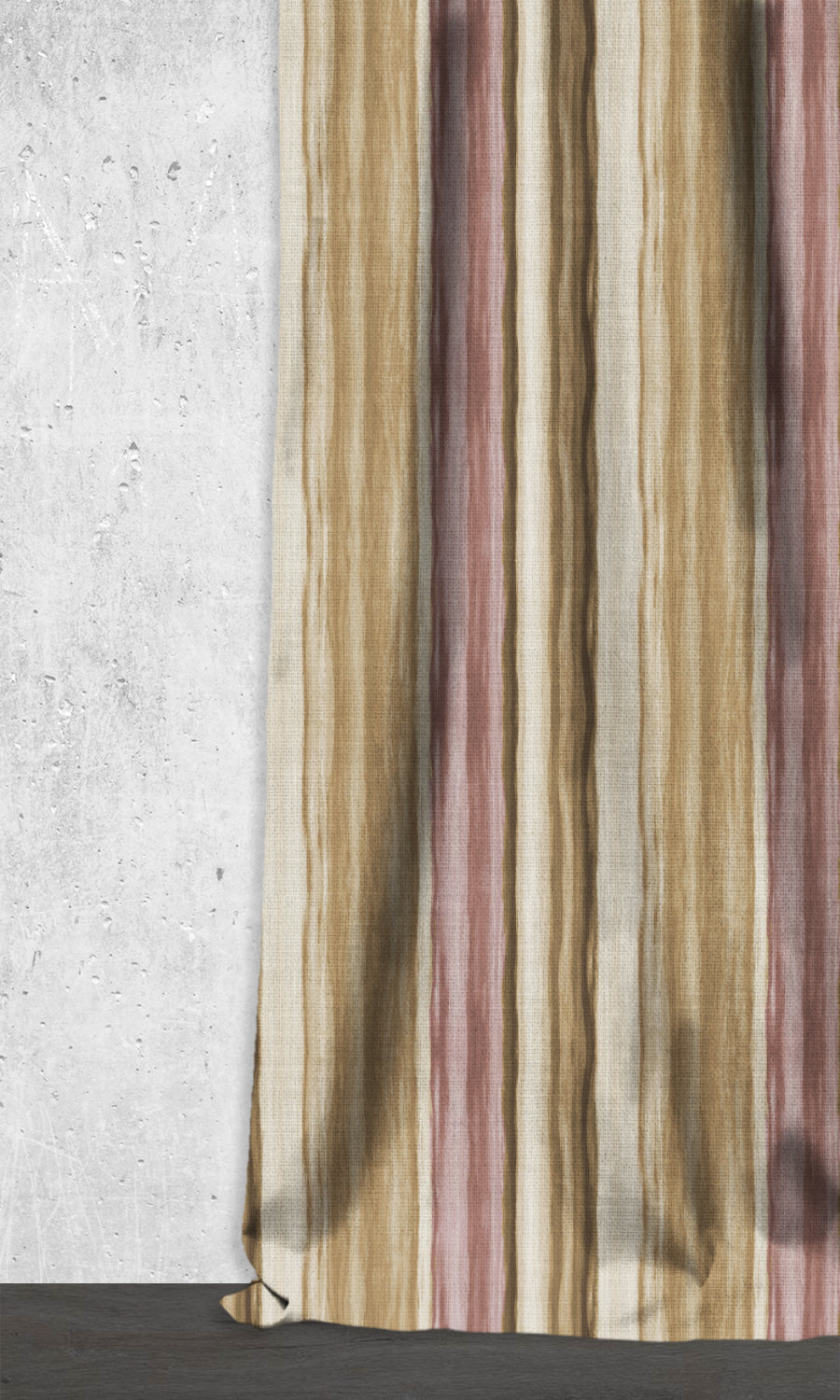 Watercolor Effect Striped Window Treatments Fabric Sample (Pink/ Brown)