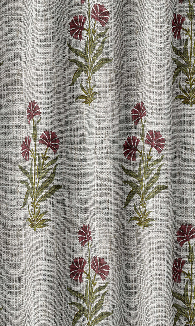 Floral Print Home Textile Fabric Material Sample (White/ Green/ Red)