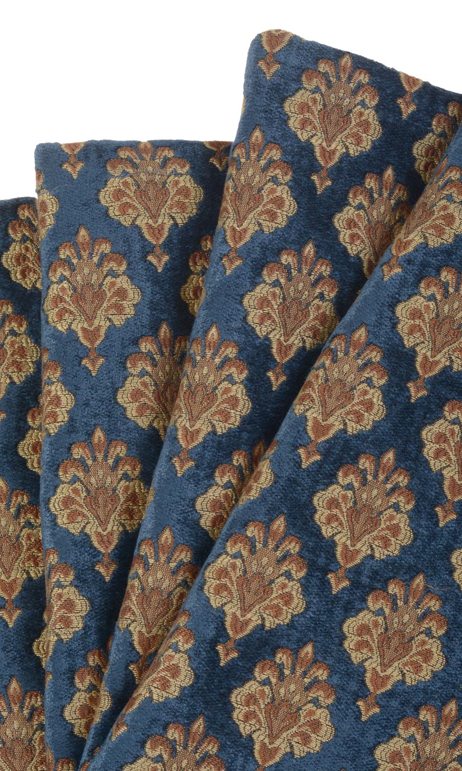 Velvet Home Textile Fabric Material By the Metre (Navy Blue and Gold)
