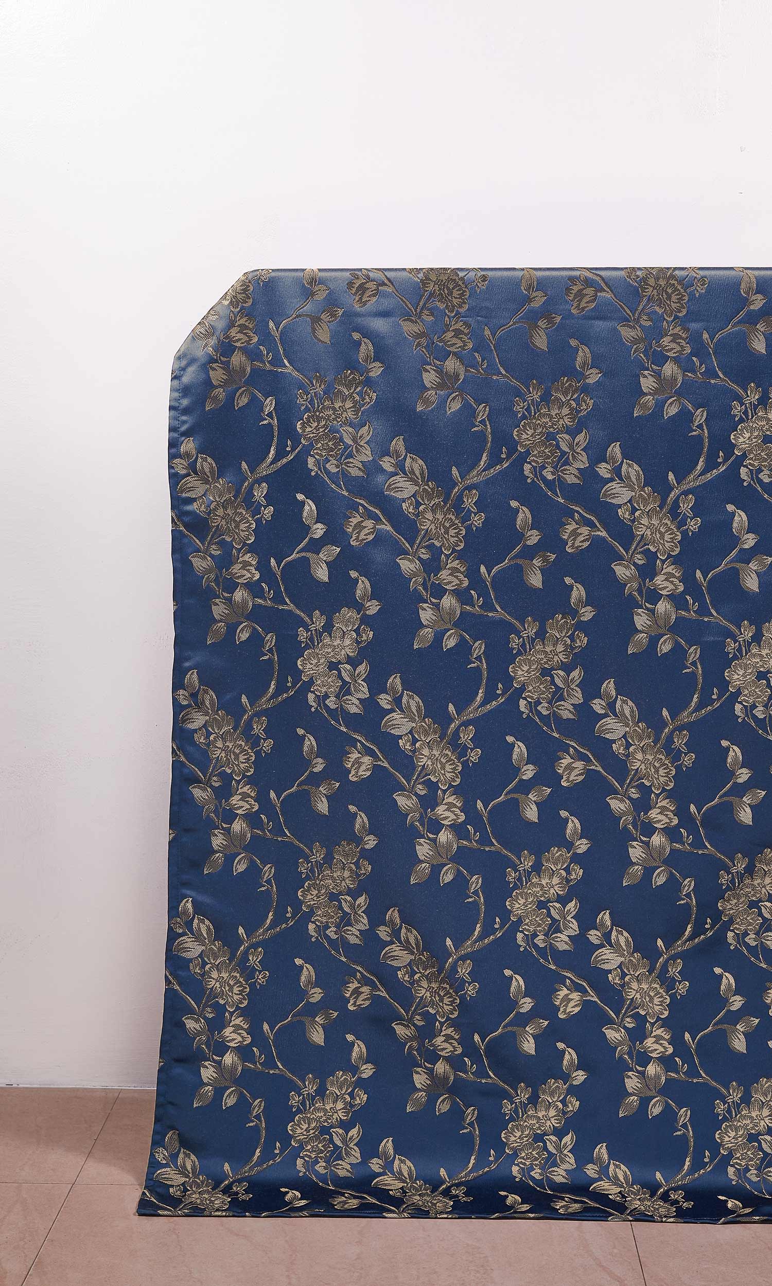 Floral Embossed Window Treatments Fabric Sample (Navy Blue/ Steel Gray)
