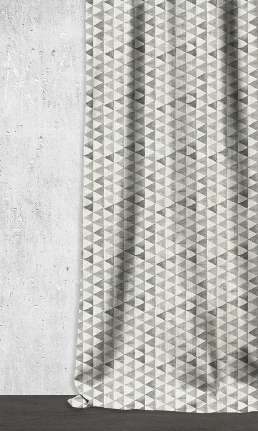 Triagonal Print Home Décor Fabric By the Metre (Eggshell White/ Grey)
