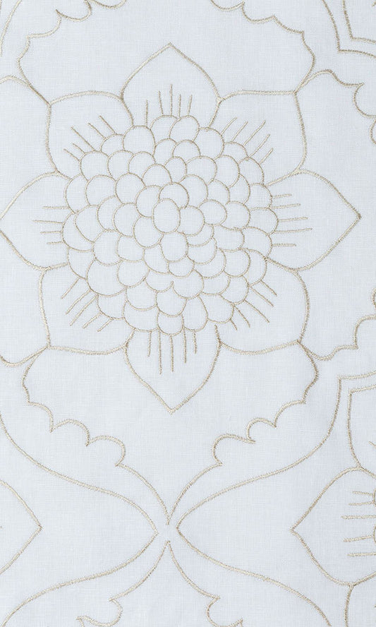 Floral Embroidered Linen Home Décor Fabric By the Metre (White/ Ivory)