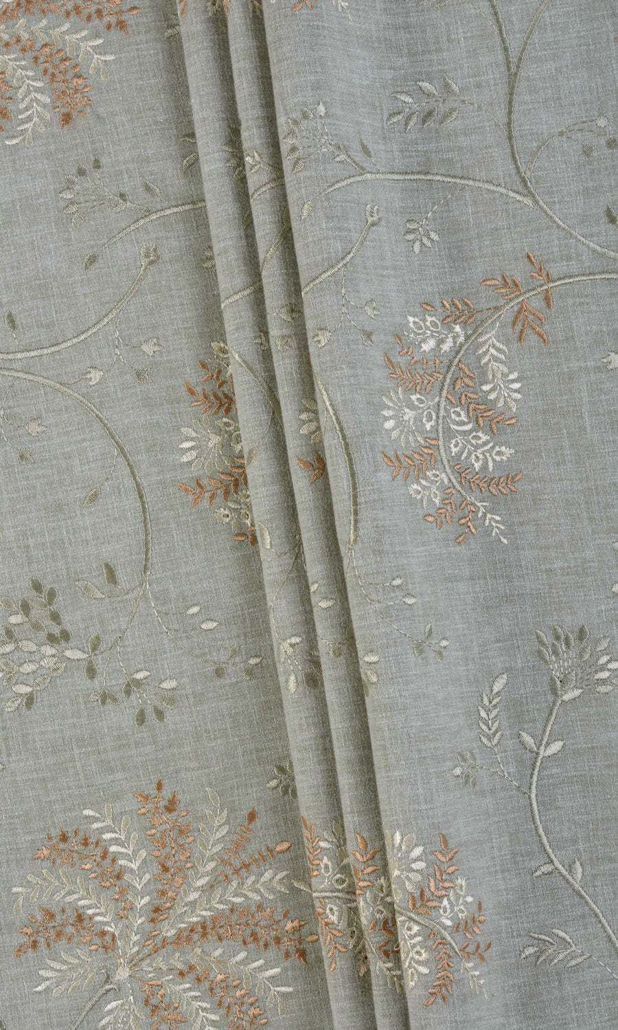 Floral Embroidery Free Fabric Material Sample (Gray-Green)