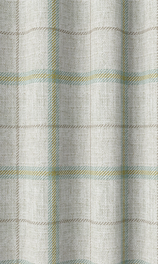 Check Print Home Décor Fabric Sample (White/ Blue/ Green)