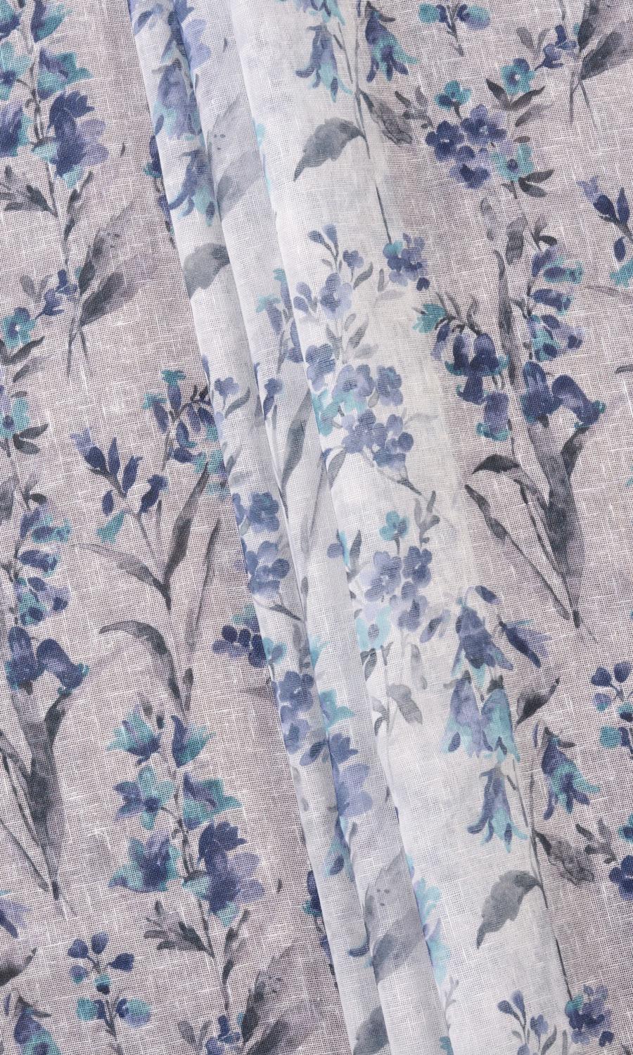 Sheer Floral Print Blinds (Blue/ Grey) for Living, Bedroom, Kitchen, Bathroom