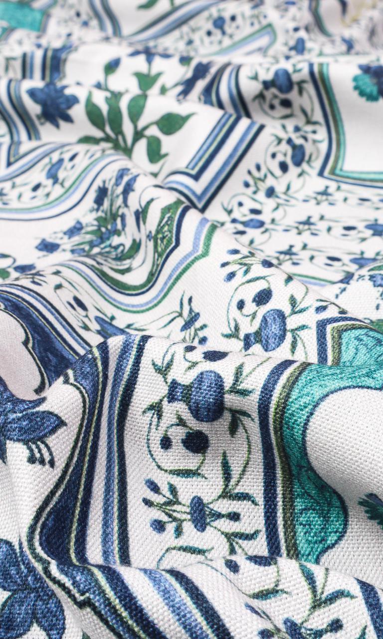 Floral Cotton Fabric Blinds (Blue/ Green) for Living, Bedroom, Kitchen, Bathroom