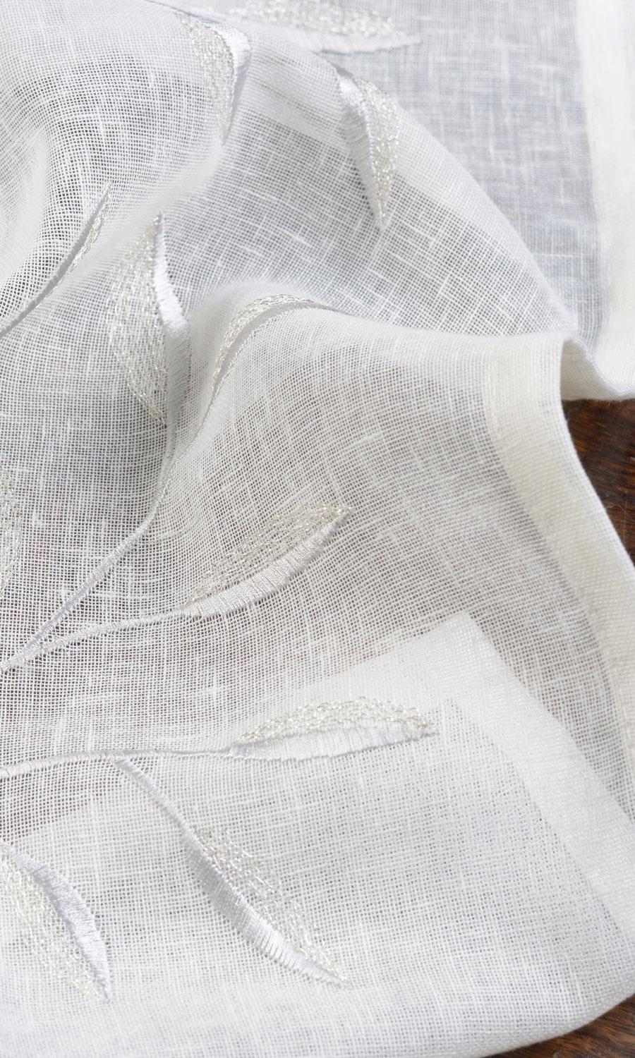 Sheer Floral Embroidered Fabric By the Metre for Roman Blinds & Shades (White/ Gray)