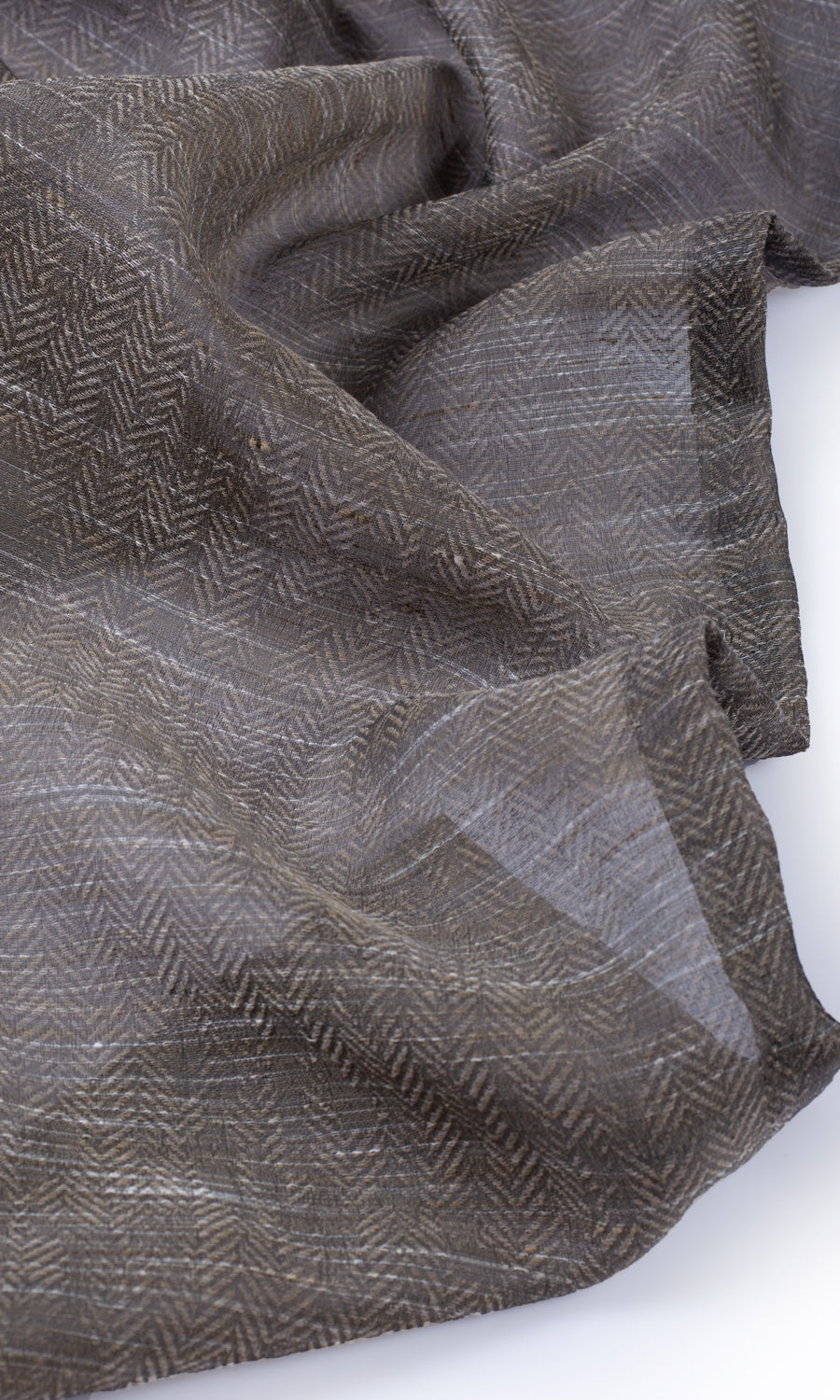 Herringbone Sheer Home Décor Fabric By the Metre (Grey/ Coffee Brown)
