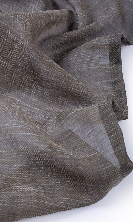 Herringbone Sheer Home Décor Fabric By the Metre (Grey/ Coffee Brown)