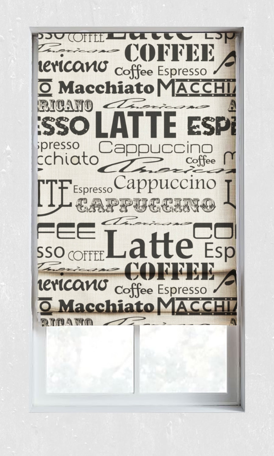 Coffee Themed Window Treatments Fabric By the Metre (Black/ Milky White)
