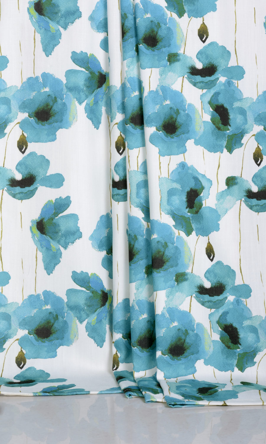Water Lilies Floral Window Treatments Fabric Sample (Blue)