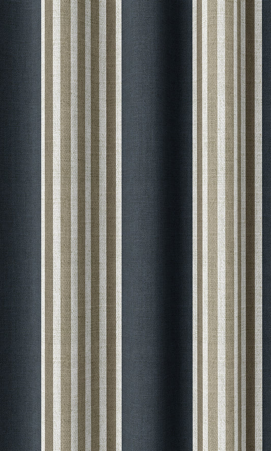 Modern Striped Home Décor Fabric By the Metre (Navy Blue/ Brown)