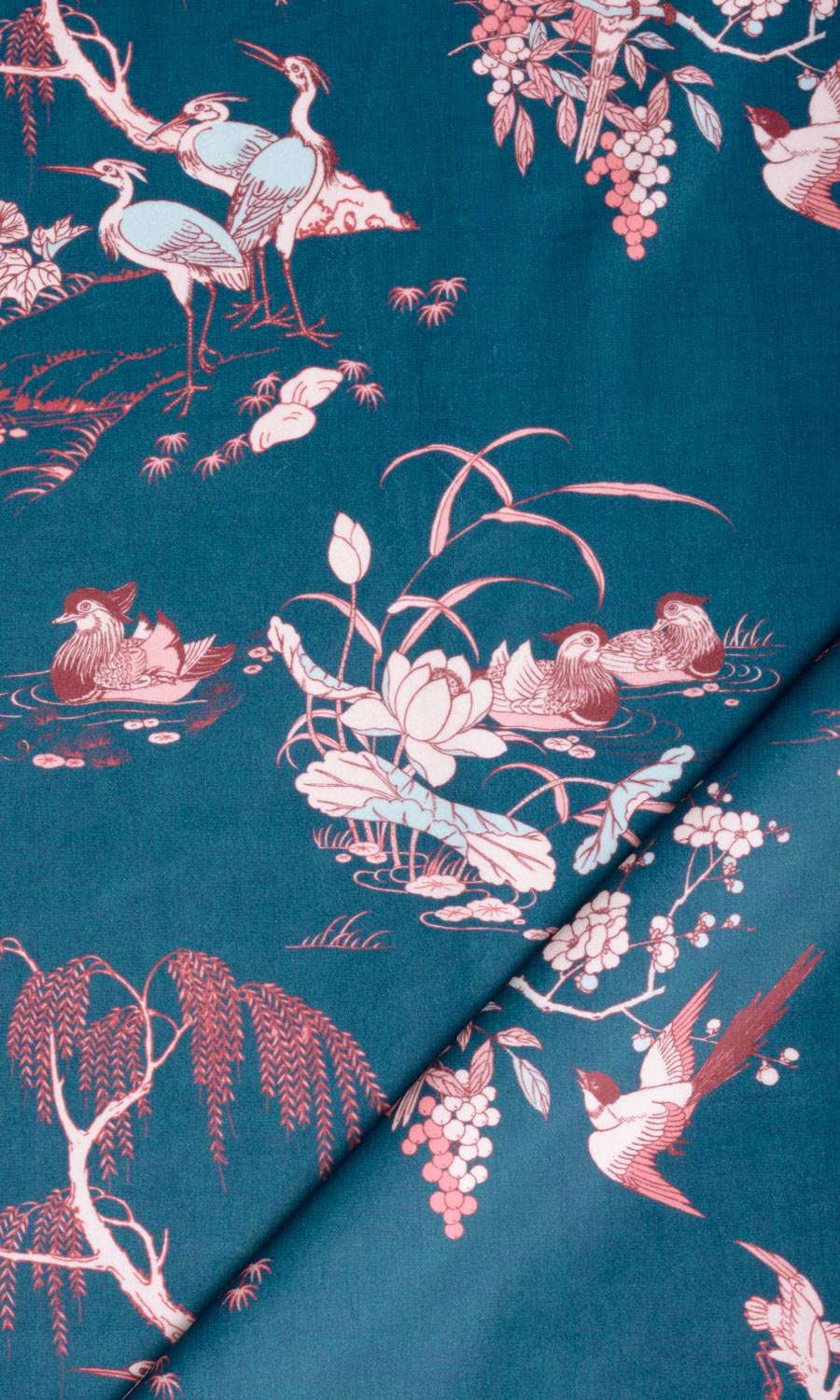 Chinoiserie Toile Velvet Flat, Plain, Fake, Faux, European Relaxed Roman Blinds (Blue/ Pink)
