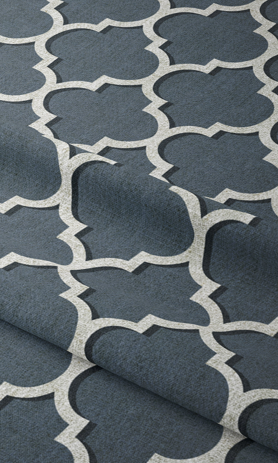 Trellis Tile Print Window Treatments Fabric By the Metre (Petrol Blue/ White)
