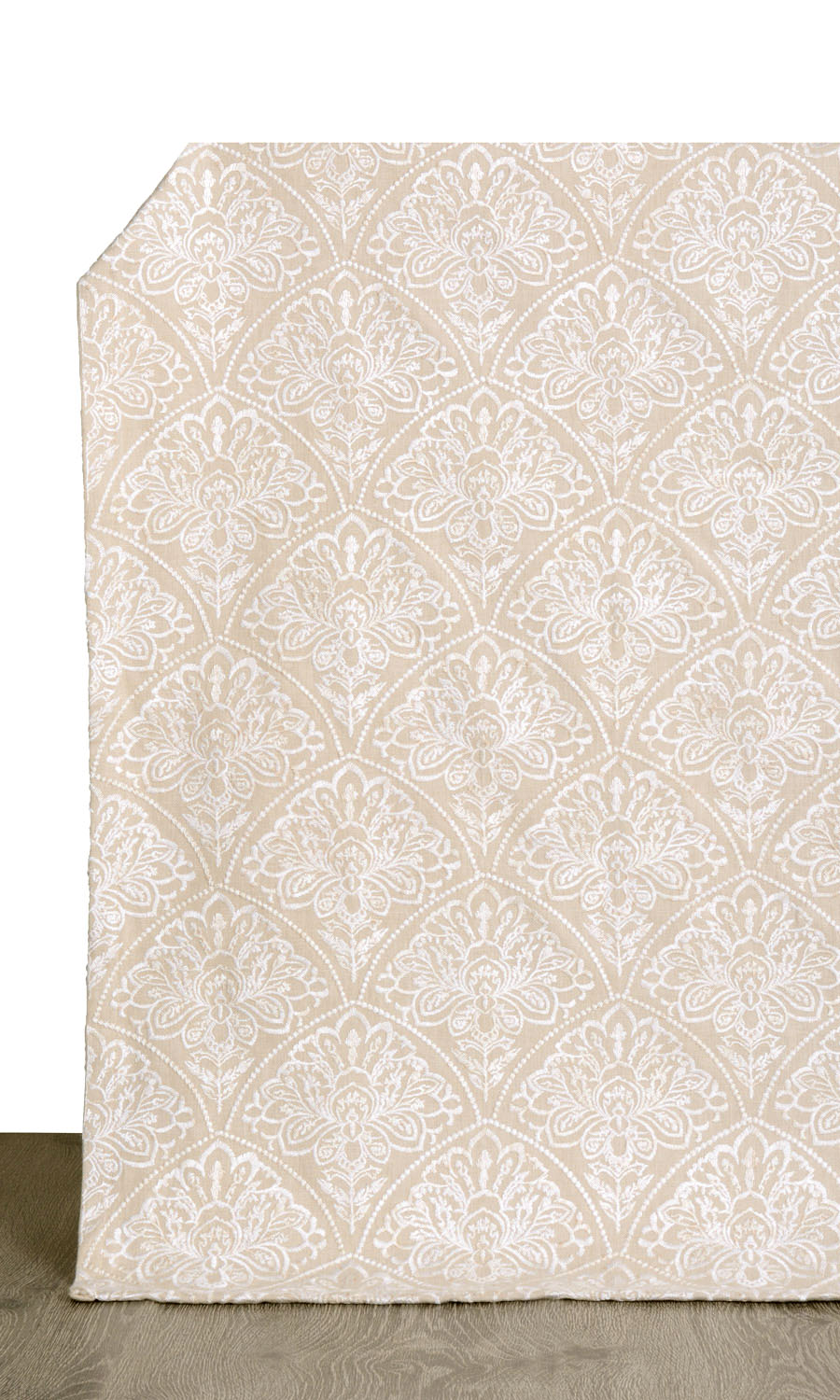 Embroidered Window Treatments Fabric By the Metre (Oatmeal Beige/ White)
